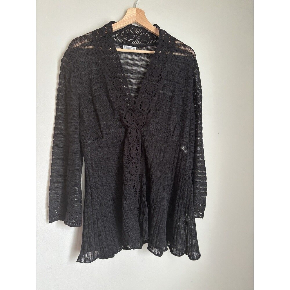 Women’s Med‎  Linen Black Cartigan Sweater Hand Loomed In USA Whimsygoth